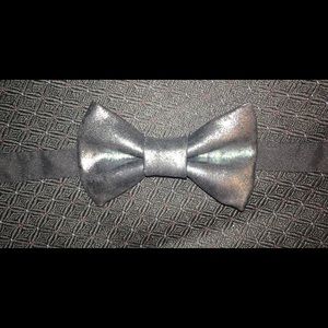 Silver Metallic Iridescent leather Bow Tie